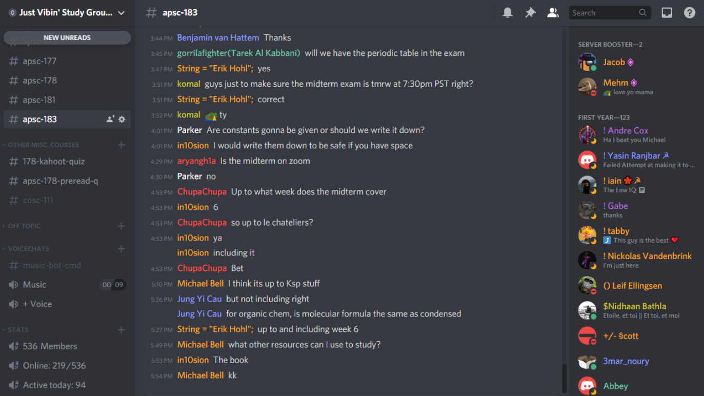 Just Vibin Study Groups discord server