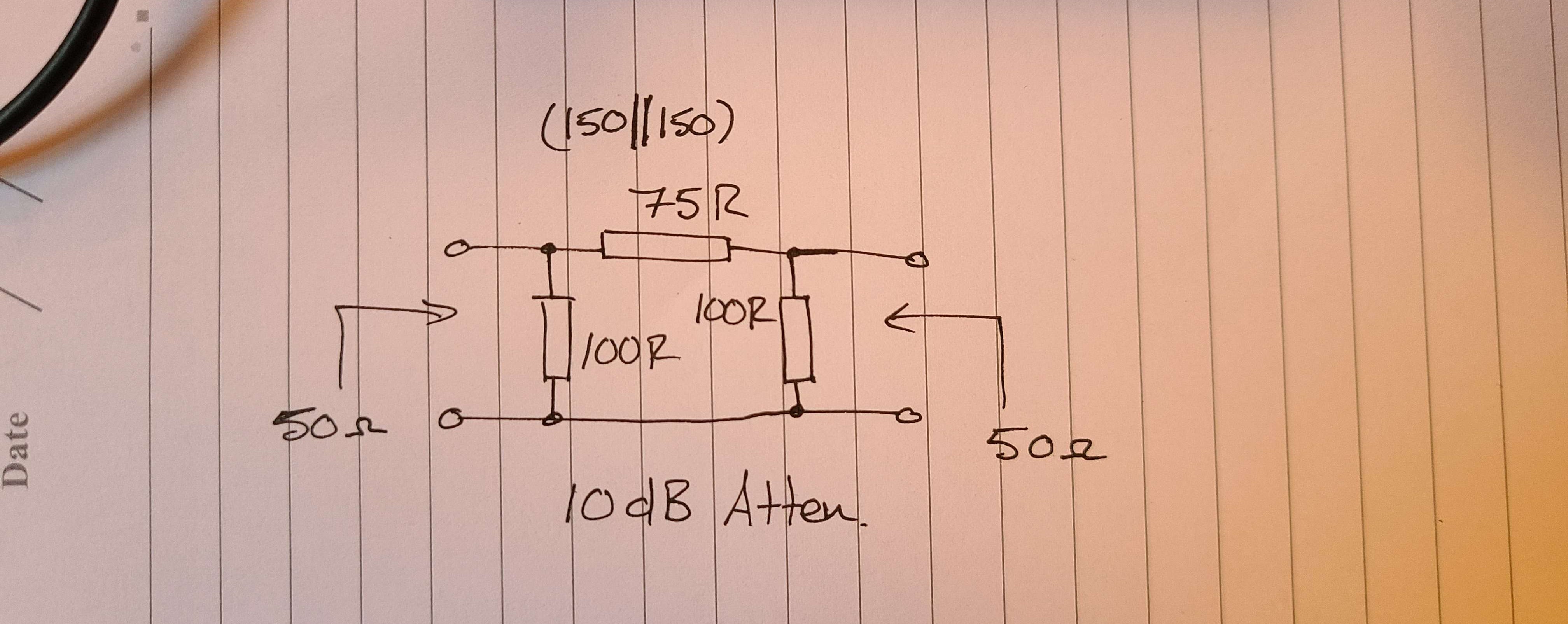 10dB attenuator schematic