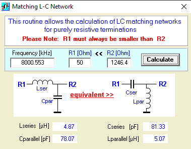Chebyshev filter impedance matching network