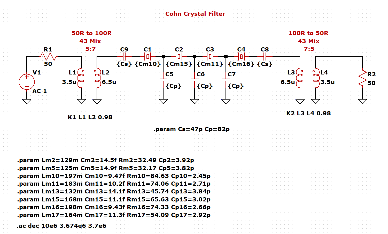 3.6864 MHz Crystal Filter Schematic