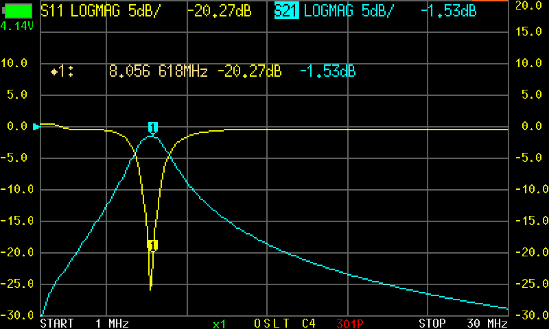 NanoVNA result screen capture closeup