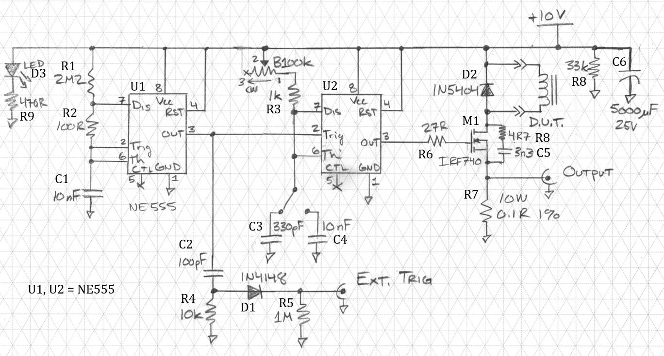 Inductor saturation current tester schematic