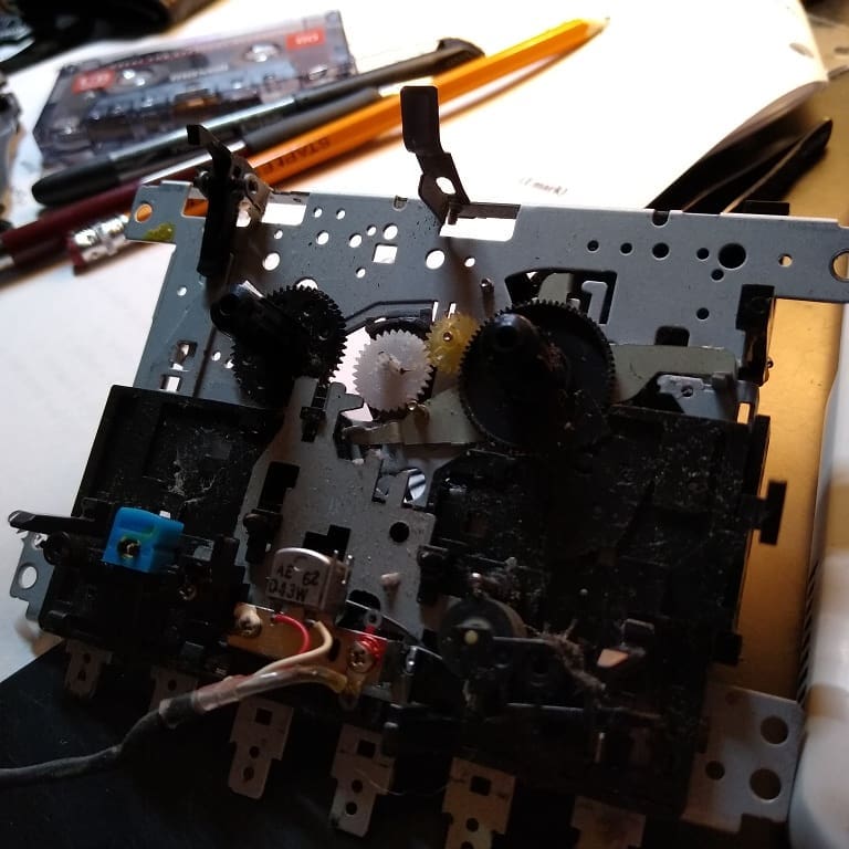 Dissassembled cassette player