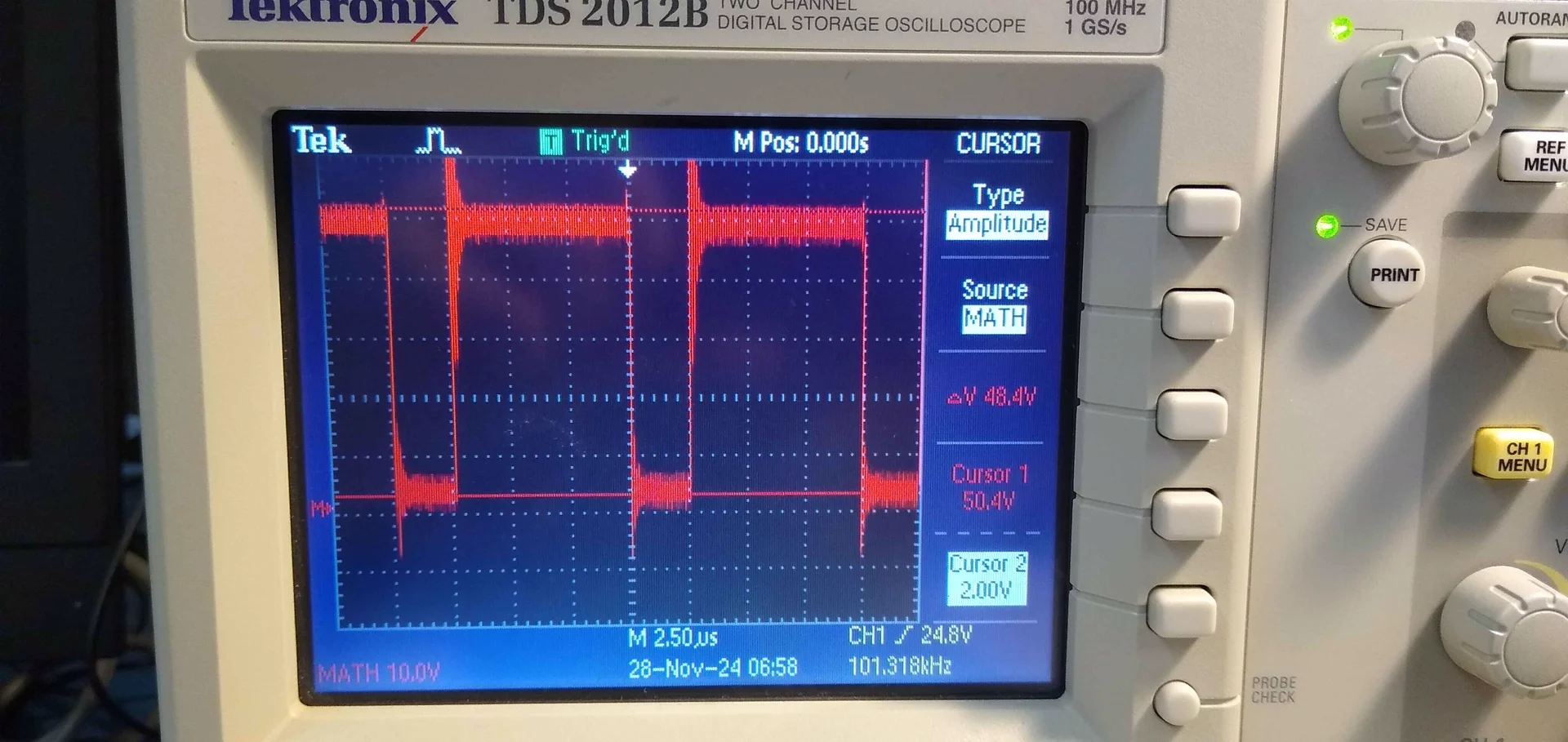 Measured voltage across the inductor